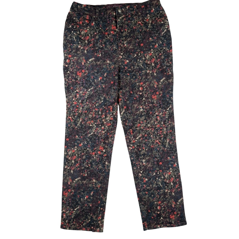 Gloria Vanderbilt Amanda Pants 10 Women Multi Color Floral Tapered High Rise